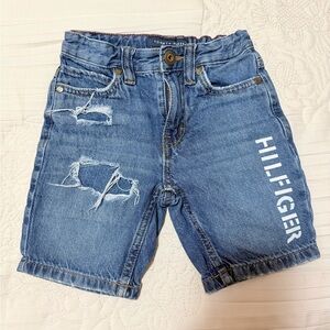 Tommy Hilfiger Blue Distressed Kids Denim Shorts with Hilfiger Logo